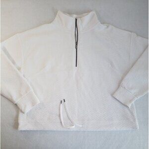 Zella 1/2 Zip White Textured Pullover Womens LARGE Boxy Stretch Thumbholes